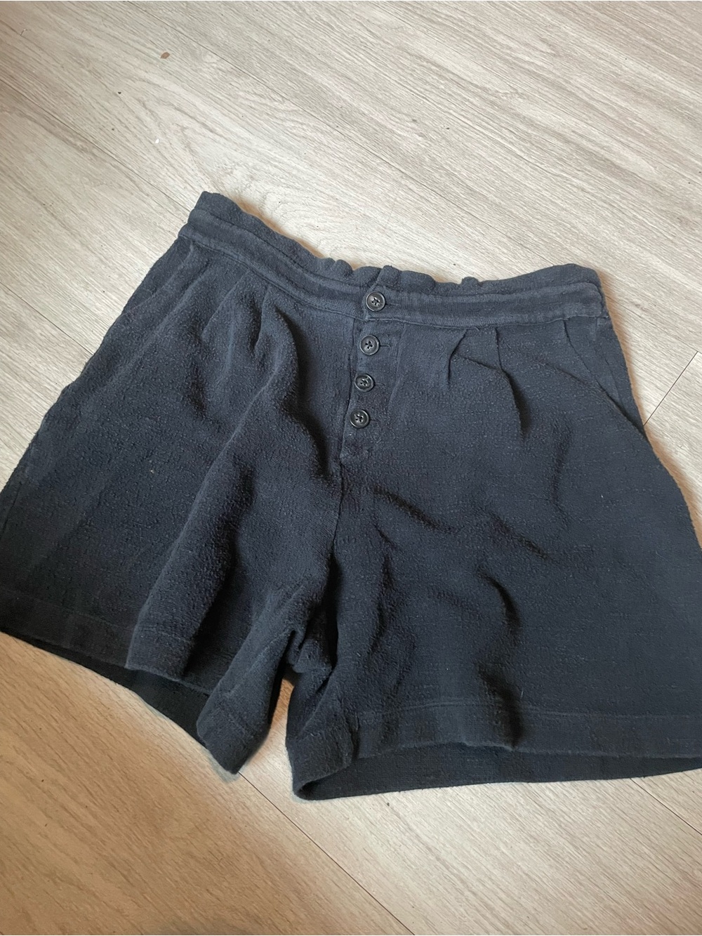 Madewell Black High-Waist Button Terry Shorts